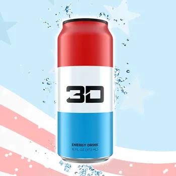 3D Red, White, Blue Liberty Pop energy drink    